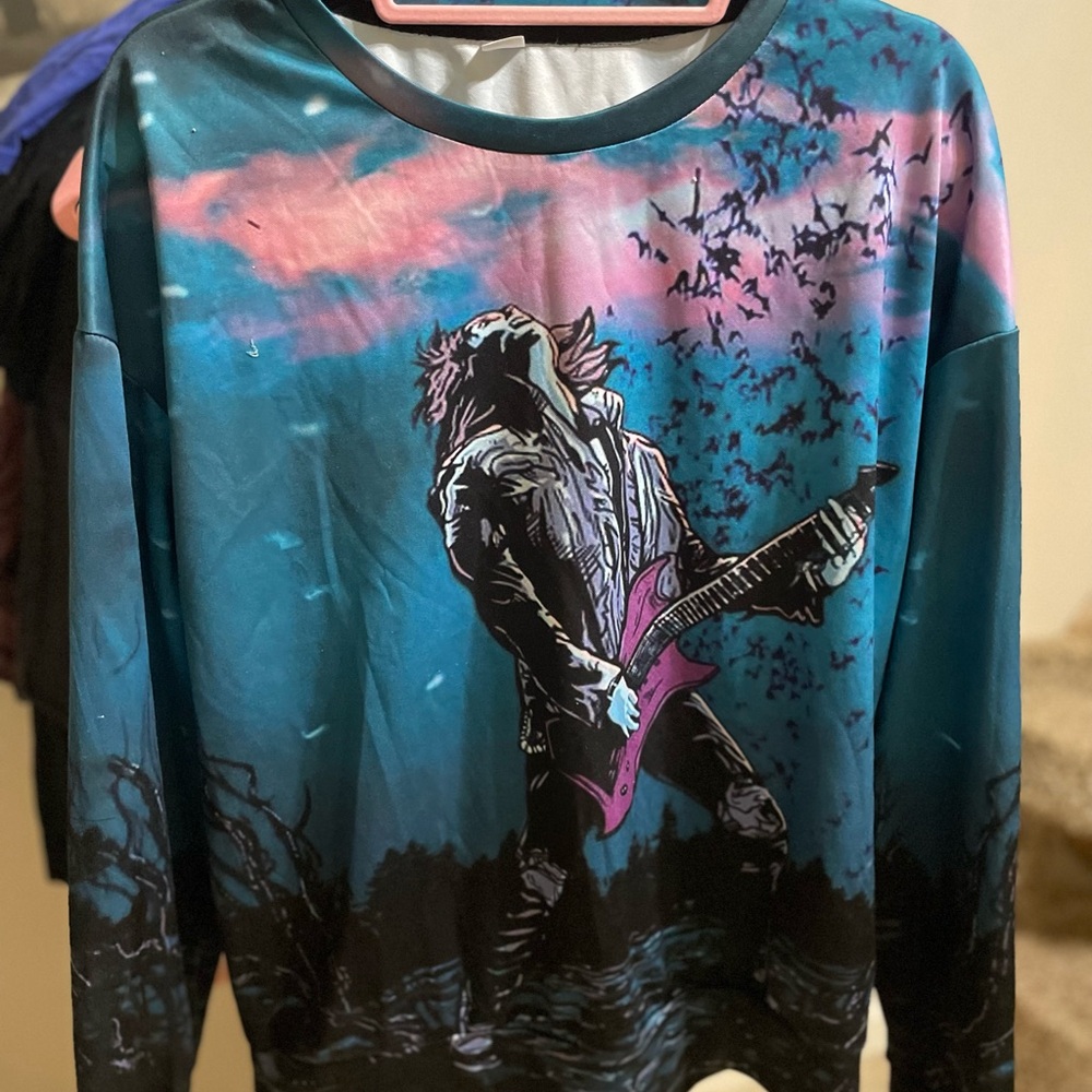 Source Unknown Rock Graphic Long Sleeve Shirt - Blue and Pink